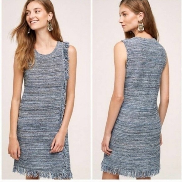 NEW! Anthropologie Holding Horses Knit Tweed Fringe Sweater Dress - S - Picture 1 of 14